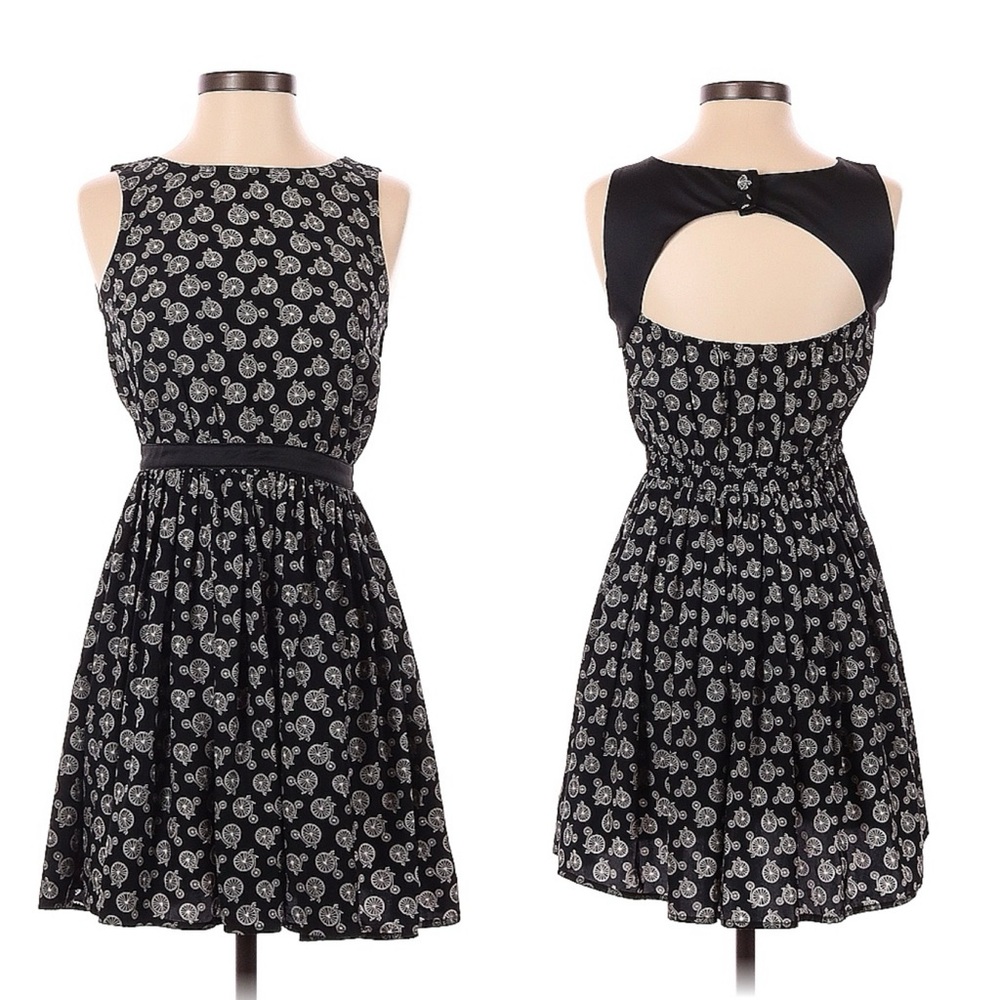 Bar III Womens Dress Size XS Black Bicycle Print Open Back